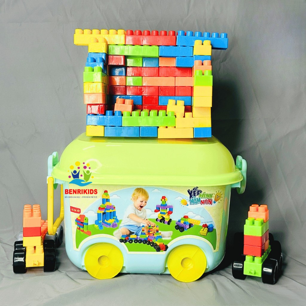 Ảnh Hộp Đồ Chơi Xếp Hình 124 Chi Tiết Có Bánh Xe Đẩy Bằng Nhựa Benrikids An Toàn Cho Bé Sáng Tạo 1