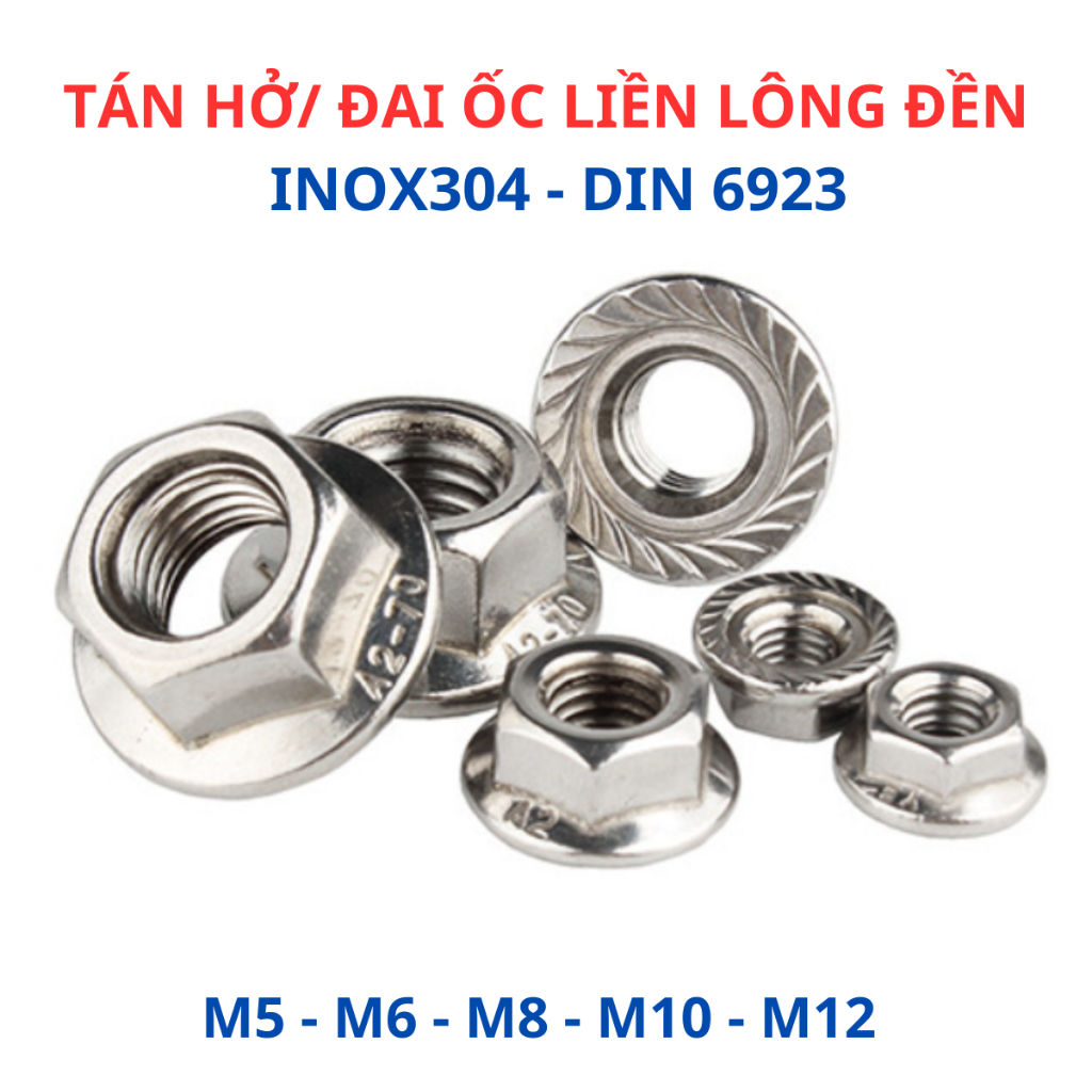 Đai ốc liền long đền INOX 304 - Tán liền long đền, Tán Hở M5 - M6 - M8 ...