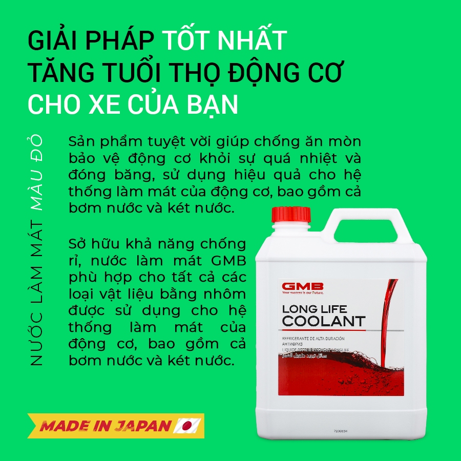 Nước Làm Mát Giải Nhiệt Động Cơ Xe Màu Đỏ GMB GLC-20-4.0-039 4L Phù Hợp Cho Nhiều Dòng Xe Ô Tô Xe Hơi Xe Tải Xe Máy