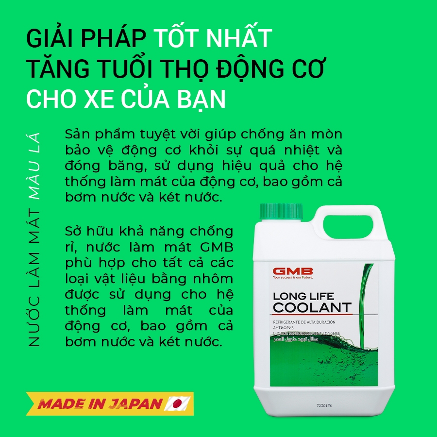 Nước Làm Mát Giải Nhiệt Động Cơ Cho Xe  Màu Lá GMB GLC-20-2.0-040 2L Phù Hợp Cho Nhiều Dòng Xe Hơi Xe Tải Xe Máy