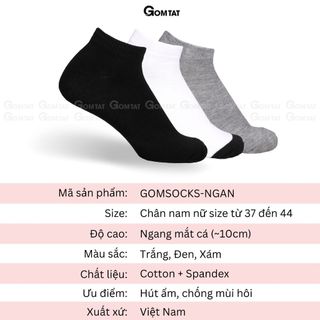 Tất cổ ngắn trơn màu GOMTAT, vớ nam nữ cổ thấp hút ẩm thoáng khí, khử mùi êm chân - GOMSOCKS-NGAN-1DOI