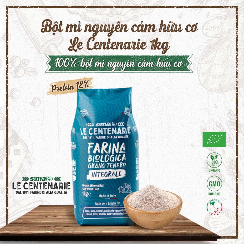 Ảnh Bột mì hữu cơ Sima Bio 1kg các loại nguyên cám, đa dụng, Manitoba 2