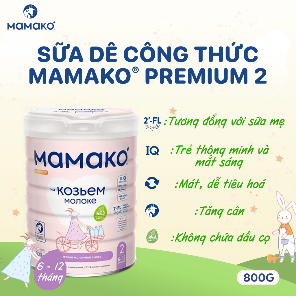 Ảnh Sữa Dê MAMAKO Premium Số 2 hộp 800g, Sữa Công Thức Cho Bé Không Dung Nạp Đạm Bò 3