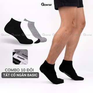 Combo 10 đôi tất nam nữ cổ thấp GOMTAT, vớ ngắn cổ nam nữ, hút ẩm thoáng khí, khử mùi chân - GOMSOCKS-NGAN-CB10