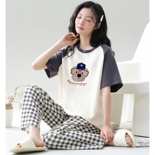 Sét bộ quần dài áo tay phối in hình Chó Happy JULY fashion2023, đồ bộ mặc nhà, mặc đi chơi chất Cotton, đũi mềm mát