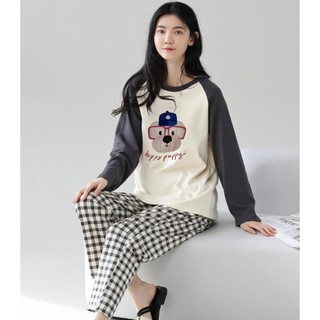 Sét bộ quần dài áo tay phối in hình Chó Happy JULY fashion2023, đồ bộ mặc nhà, mặc đi chơi chất Cotton, đũi mềm mát