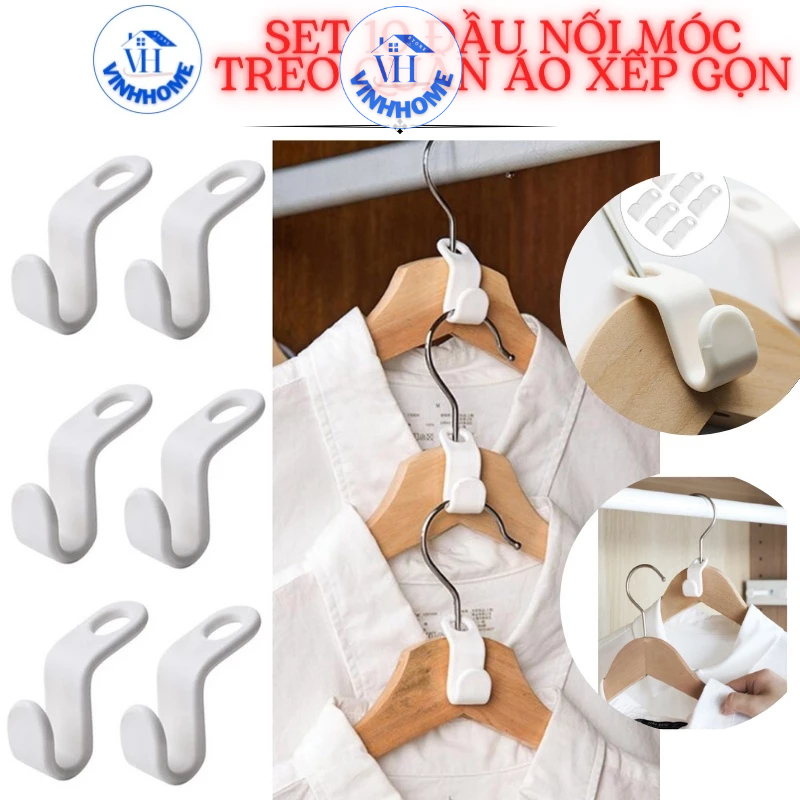 Set 10 đầu nối móc treo quần áo xếp tầng bằng nhựa cứng/Móc treo đồ tiện dụng tiết kiệm diện tích không gian tủ, phòng