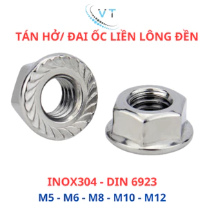 Đai Ốc Liền Long Đền INOX 304 (Tán Hở) M5 - M12 - Tán Có Vành Chống Nới Lỏng, Thép Không Gỉ Sáng Bóng