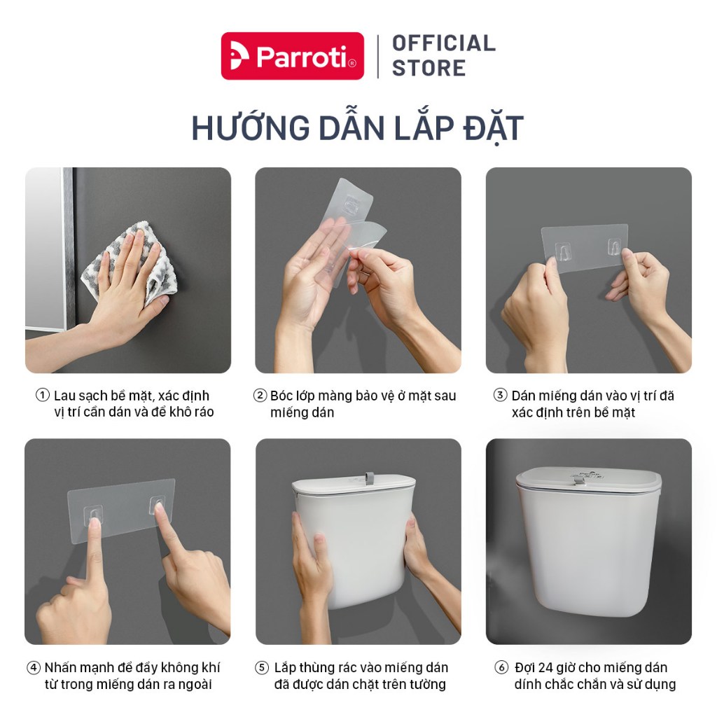 Ảnh Miếng Dán Thay Thế Thùng Rác Treo Tủ Bếp, Treo Tường Parroti Bin - BN02 4