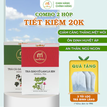 Combo 2 Hộp Trà Cà gai leo xạ đen và Trà Giảo cổ lam lá sen hộp 60 túi lọc thương hiêu Quà 3 Miền