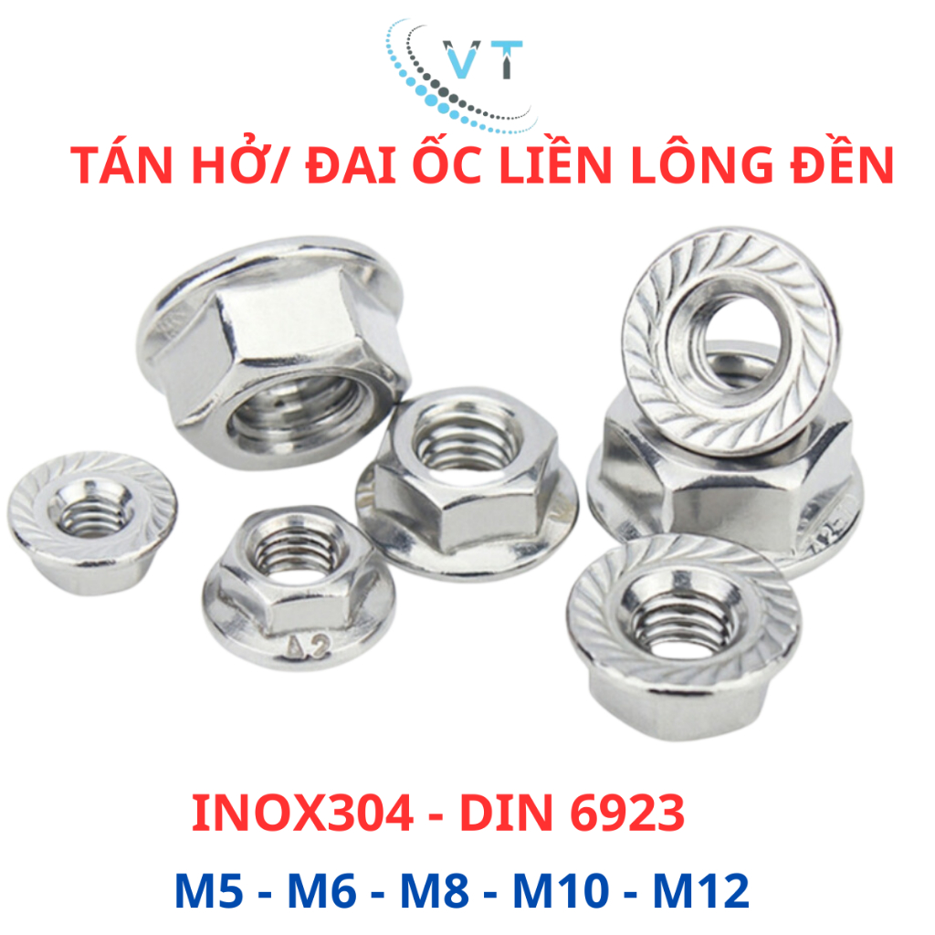 [Túi 10 Con] Đai Ốc Liền Long Đền Inox 304 - Tán Liền Vòng Đệm M5 M6 M8 M10 M12 Chống Tự Tháo