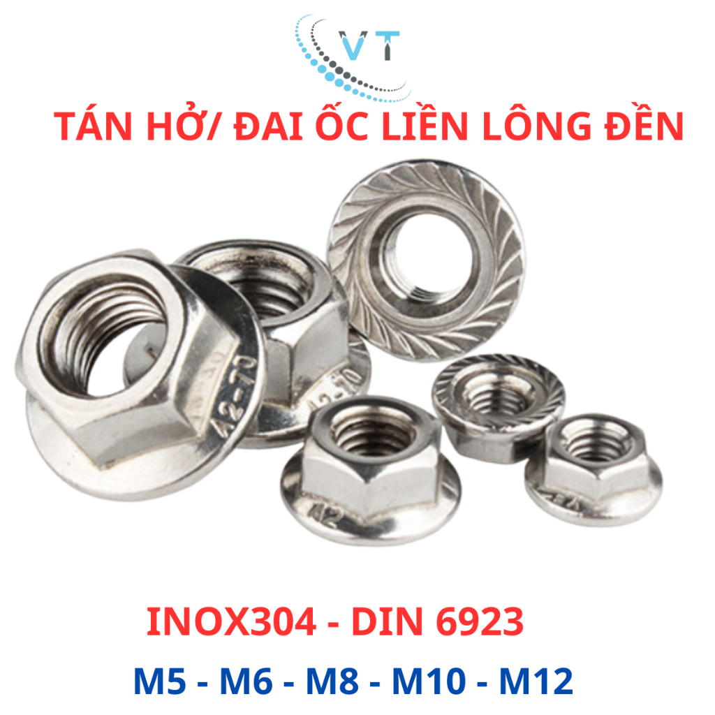 [Túi 10 Con] Đai Ốc Liền Long Đền Inox 304 - Tán Liền Vòng Đệm M5 M6 M8 M10 M12 Chống Tự Tháo