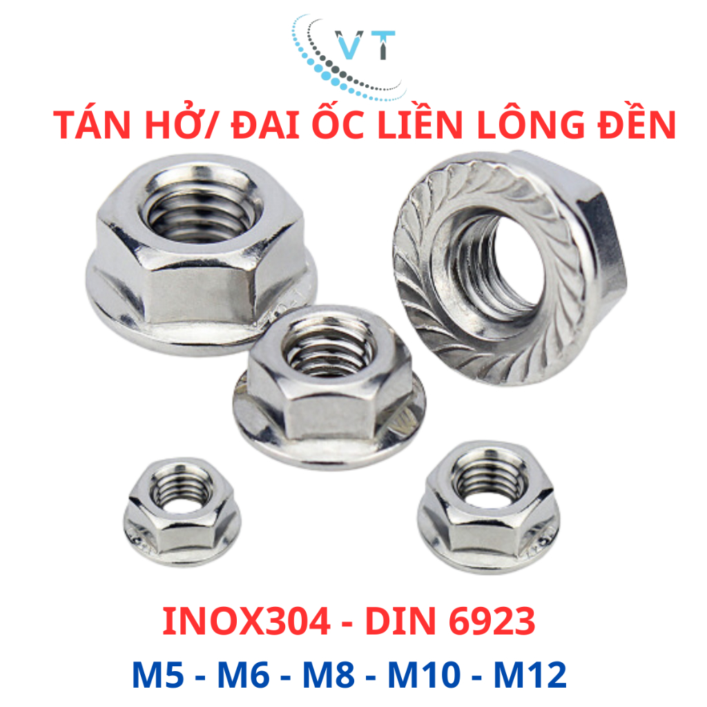 [Túi 10 Con] Đai Ốc Liền Long Đền Inox 304 - Tán Liền Vòng Đệm M5 M6 M8 M10 M12 Chống Tự Tháo