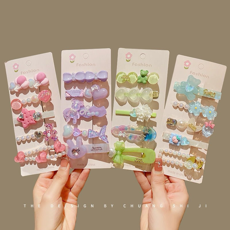 Set 5 Kẹp Tóc Mái /Kẹp Mỏ Vịt Xinh Xắn Đáng Yêu Phong Cách Hàn Quốc Phụ Kiện Tóc Nữ Và Bé Gái Empoli