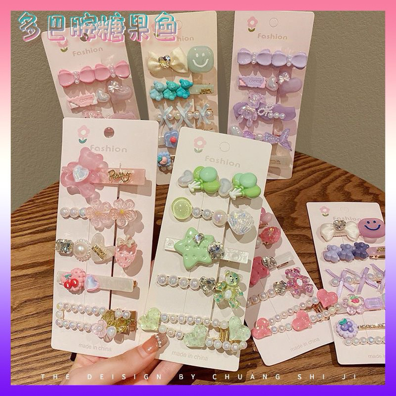Set 5 Kẹp Tóc Mái /Kẹp Mỏ Vịt Xinh Xắn Đáng Yêu Phong Cách Hàn Quốc Phụ Kiện Tóc Nữ Và Bé Gái Empoli