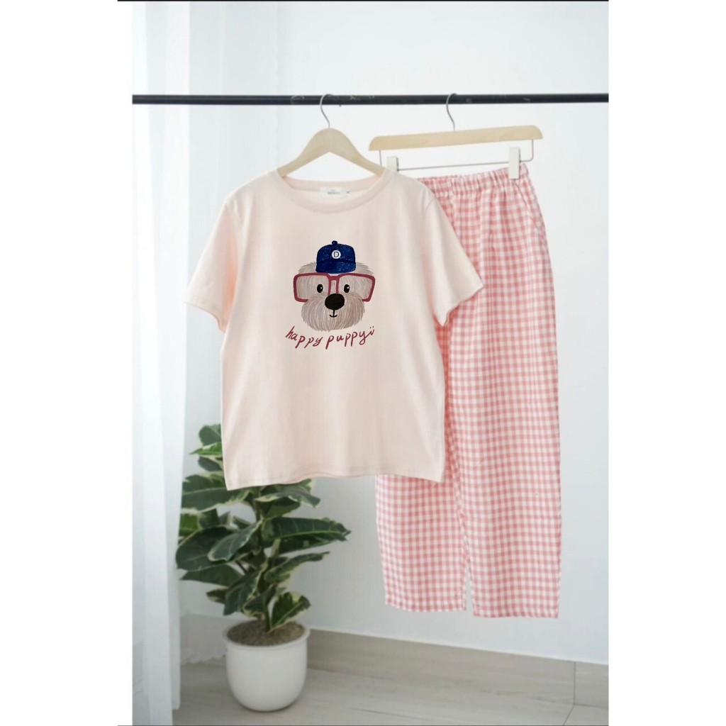 Sét bộ Nữ quần dài caro Áo ngắn tay xinh xắn JULYfashion2023, đồ bộ nữ mặc nhà, mặc ngủ chất Cotton, mềm mát