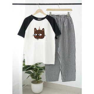 Sét bộ quần dài áo tay phối in hình Chó Happy JULY fashion2023, đồ bộ mặc nhà, mặc đi chơi chất Cotton, đũi mềm mát