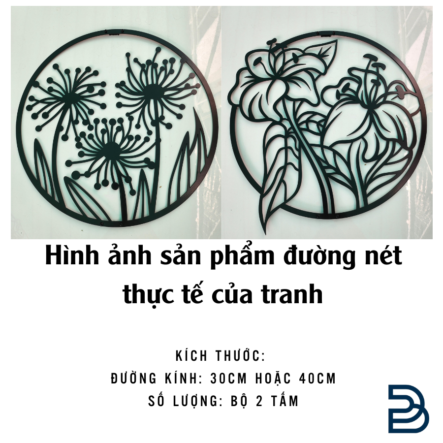 Tranh sắt CNC A03 | Bộ tranh sắt "Vòng tròn hoa xuân", Treo tường nghệ thuật, Decor trang trí nội thất