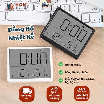 Nhiệt Kế Phòng, Nhiệt Ẩm Kế Điện Tử Đo Nhiệt Độ Và Độ Ẩm Phòng Ngủ Cho Bé Tích Hợp Đồng Hồ Báo Thức Màn Hình Siêu Mỏng