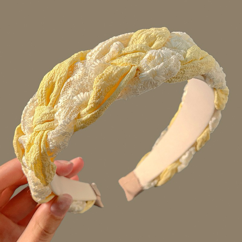Bờm Tóc, Băng Đô Cài Tóc Bằng Vải Bản Rộng Hoạ Tiết Hoa Đan Chéo Phụ Kiện Tóc Cho Nữ Và Bé Gái