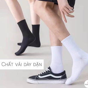Sét 10 đôi Tất Vớ Trắng Đen Thể Thao Cổ Ngắn Cổ Trung Cổ Cao Nam Nữ Vải Dệt Kim