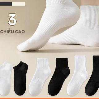 Sét 10 đôi Tất Vớ  Trắng Đen Thể Thao Cổ Ngắn Cổ Trung Cổ Cao Nam Nữ Vải Dệt Kim