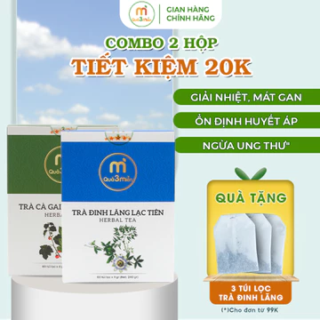 Combo 2 Hộp Trà Cà Gai Leo Xạ Đen và Trà Đinh Lăng Lạc Tiên hộp 60 túi thương hiêu Quà 3 Miền