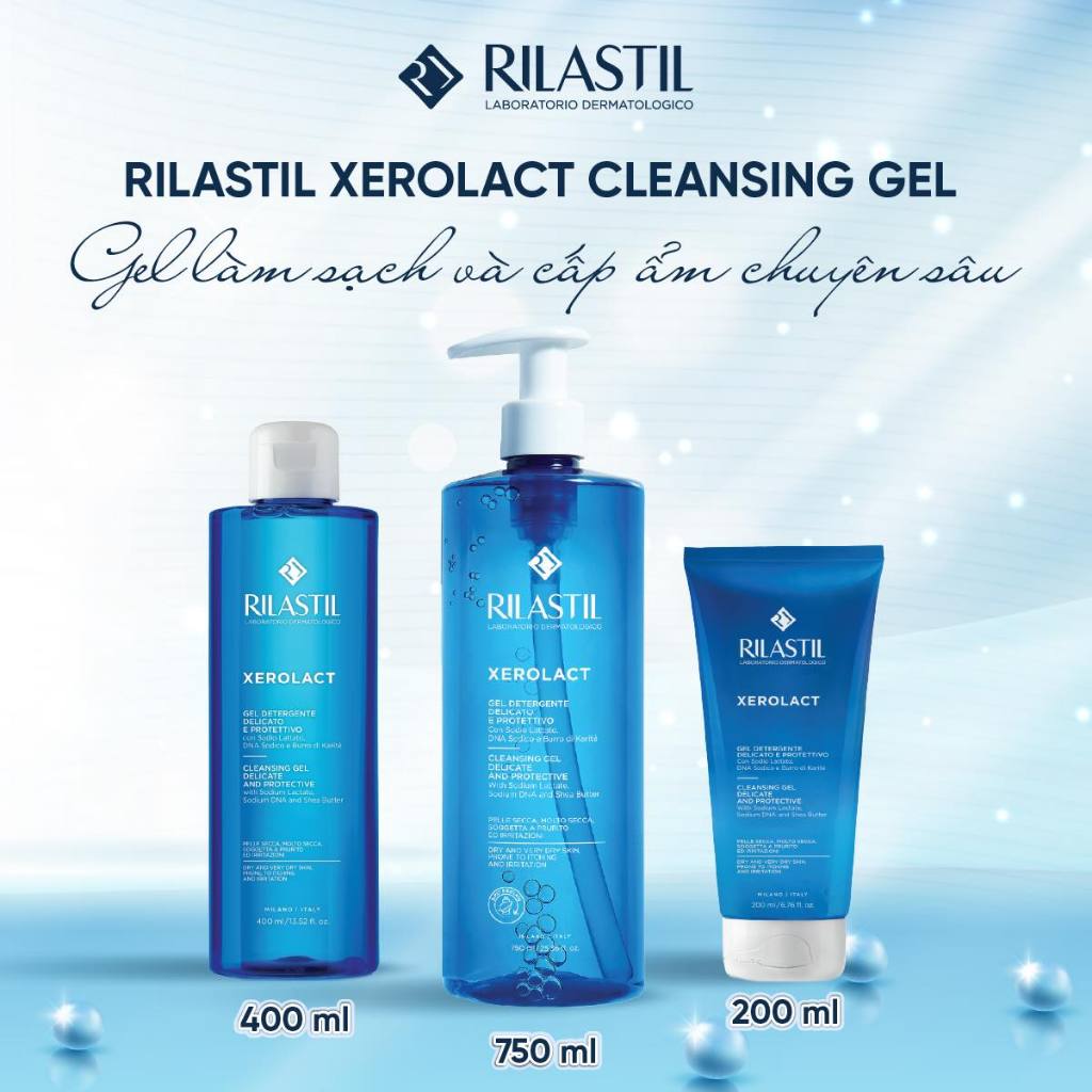 GEL RỬA MẶT DỊU NHẸ VÀ TẮM TOÀN THÂN - RILASTIL XEROLACT CLEANSING GEL 200ML, 400ML, 750ML - ÚT STORE