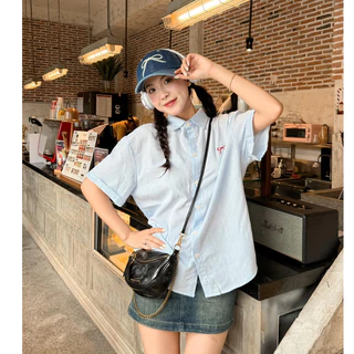 BARE_Áo sơ mi tay ngắn thêu xinh , áo sơ mi form rộng chất kate sọc mát, ít nhăn phong cách basic dễ phối đồ _A391, A354