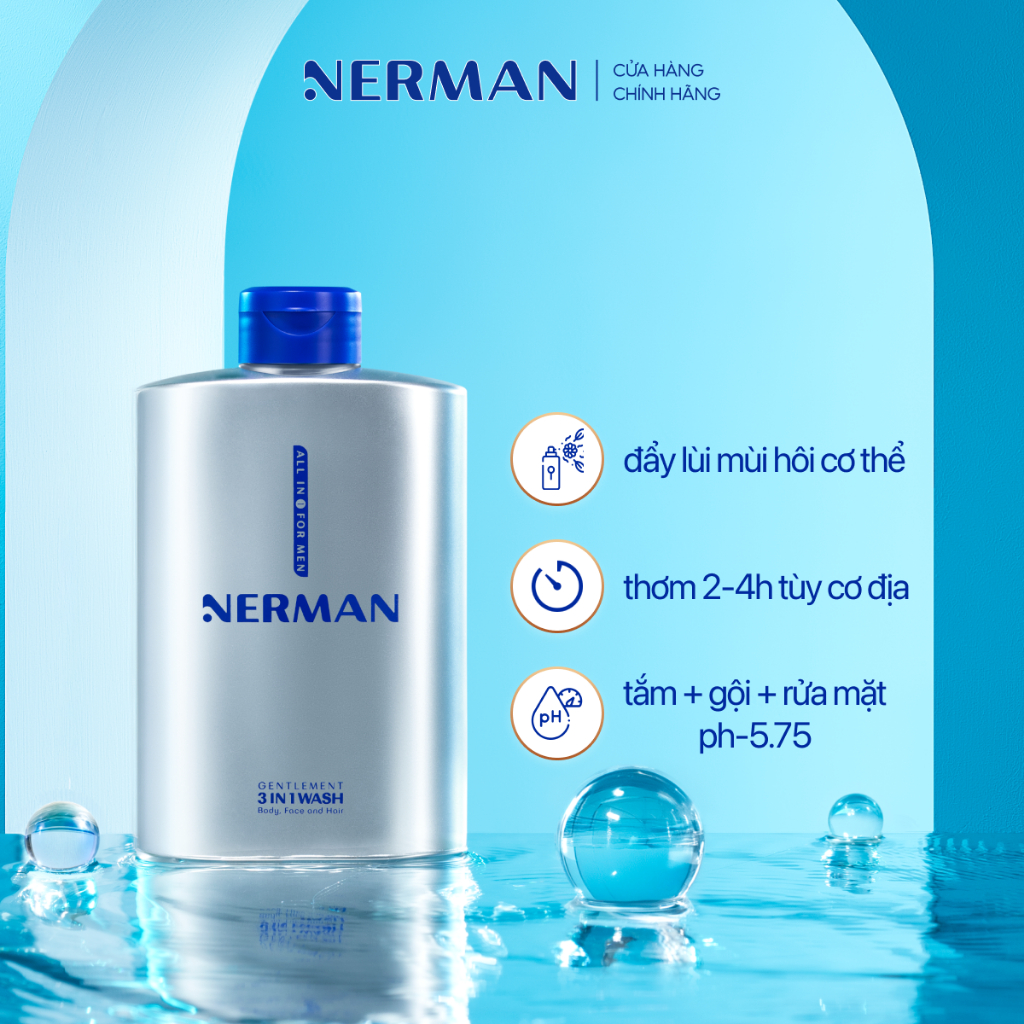 Ảnh Combo Hoàn Hảo Nerman - Sữa tắm gội cho nam 350ml &Gel rửa mặt 60S Fresh 100ml & DDVS nam giới 100ml 2