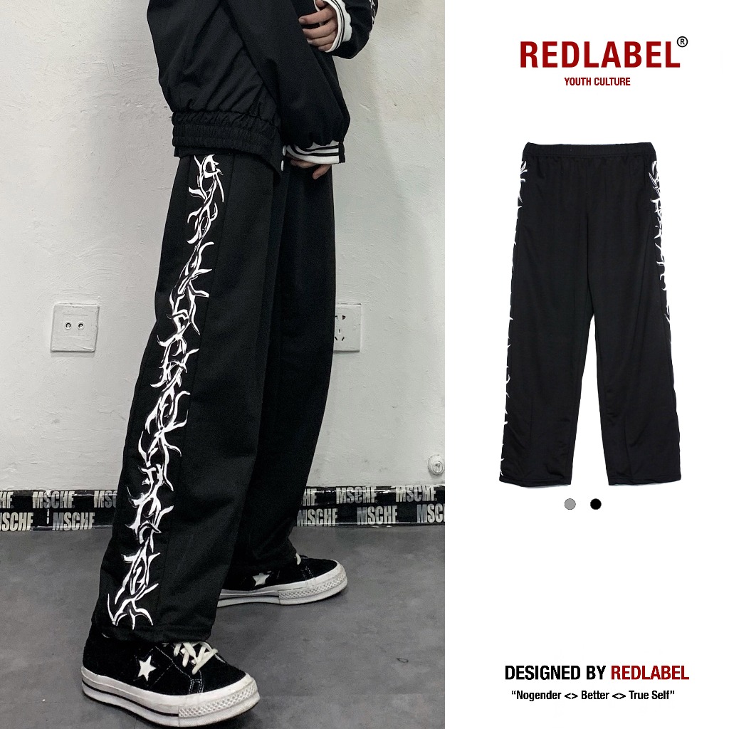 Quần Nỉ Dài Nam Nữ REDLABEL In Họa Tiết Form Ống Rộng Vải Nỉ Dày Dặn