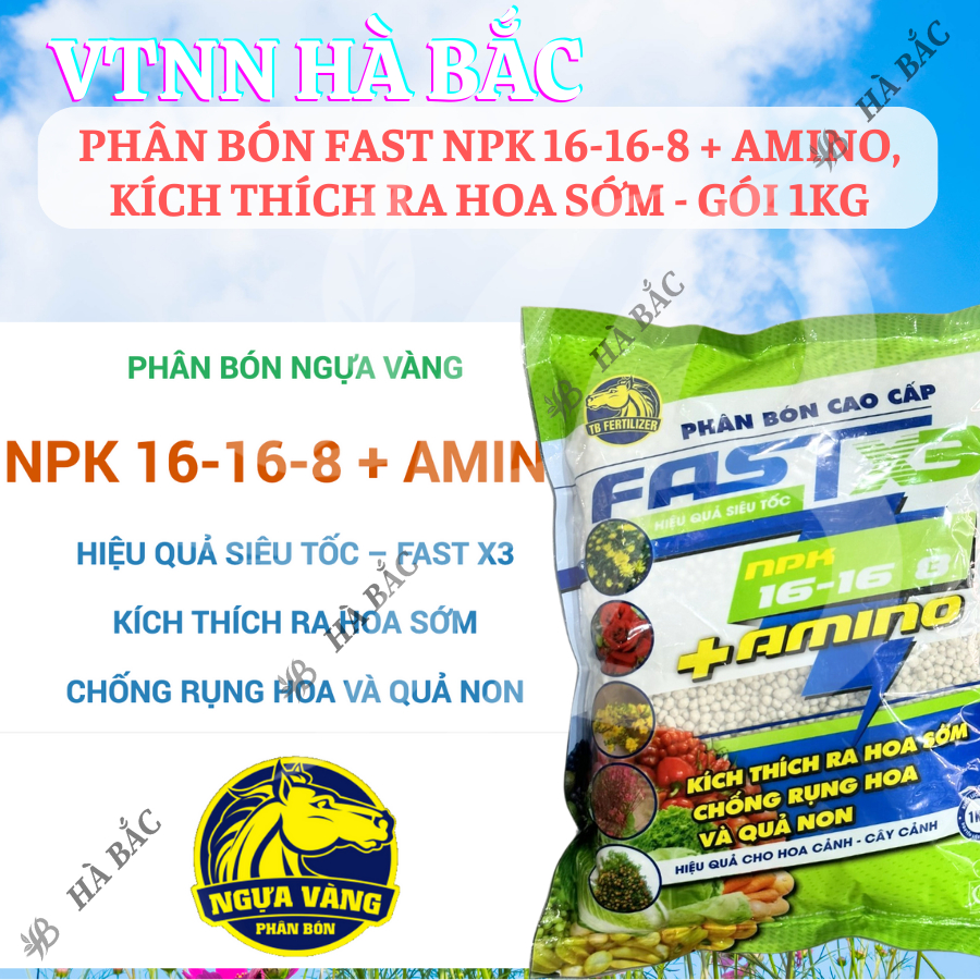 Phân Bón Fast NPK 16-16-8 + Amino, Kích Thích Ra Hoa Sớm - Gói 1KG