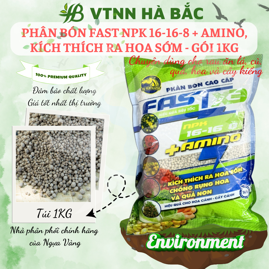 Phân Bón Fast NPK 16-16-8 + Amino, Kích Thích Ra Hoa Sớm - Gói 1KG