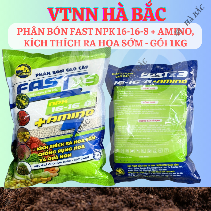 Phân Bón Fast NPK 16-16-8 + Amino, Kích Thích Ra Hoa Sớm - Gói 1KG