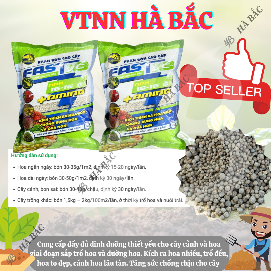 Phân Bón Fast NPK 16-16-8 + Amino, Kích Thích Ra Hoa Sớm - Gói 1KG