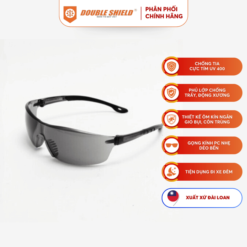 Kính Bảo Hộ Cao Cấp Chính Hãng Chống Tia UV DOUBLE SHIELD 92007 GR Đài Loan - Tròng Râm