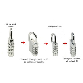 HCM >> Ổ Khóa Mã Số Xoay 4 Vòng, Ổ Khóa Mật Mã Không Cần Chìa Mạ Inox Chịu Được Nước 2 Màu Đen Bạc