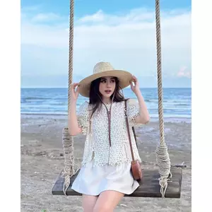 SET ÁO TAY BỒNG ĐÍNH NƠ REN HOA PHỐI CHÂN VÁY, SET ĐỒ NỮ, SET HÈ XINH DU LỊCH ĐI BIỂN | MEOINDAHOUSE