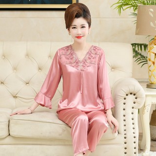 (THANH LÝ) Bộ Đồ Lụa Mặc Nhà Mềm Đẹp Cho Mẹ AB39