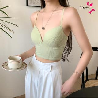 Áo Bra Nữ gân tăm 2 dây mảnh khoét sâu đệm đẩy ngực co giãn siêu mềm mịn C13 Phương Linh Underwear