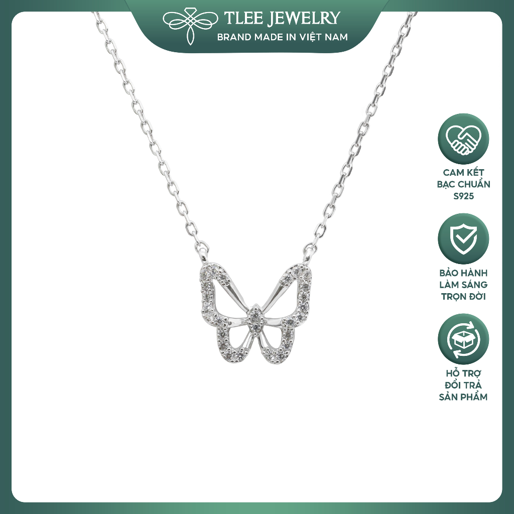 Dây chuyền bạc nữ TLEE mẫu hồ điệp cánh mỏng nạm đá nữ tính TLEE JEWELRY D0108