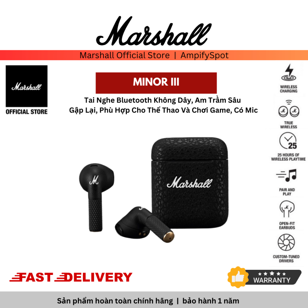 Marshall Minor Iii Black Tai Nghe Bluetooth Tai Nghe Kh Ng D Y