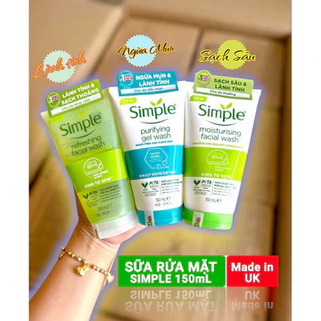 (Chính hãng) Gel sữa Rửa Mặt Simple Cho Da Dầu Mụn Dưỡng Ẩm Da Khô, Nhạy Cảm Dịu Nhẹ SRM Simple 150ml
