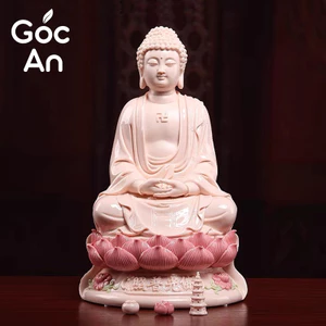 Tượng Phật A Di Đà Ngồi Thiền Chất Liệu Gốm Sứ Hồng Cao Cấp, Decor Phong Thủy, Trang Trí Bàn Thờ