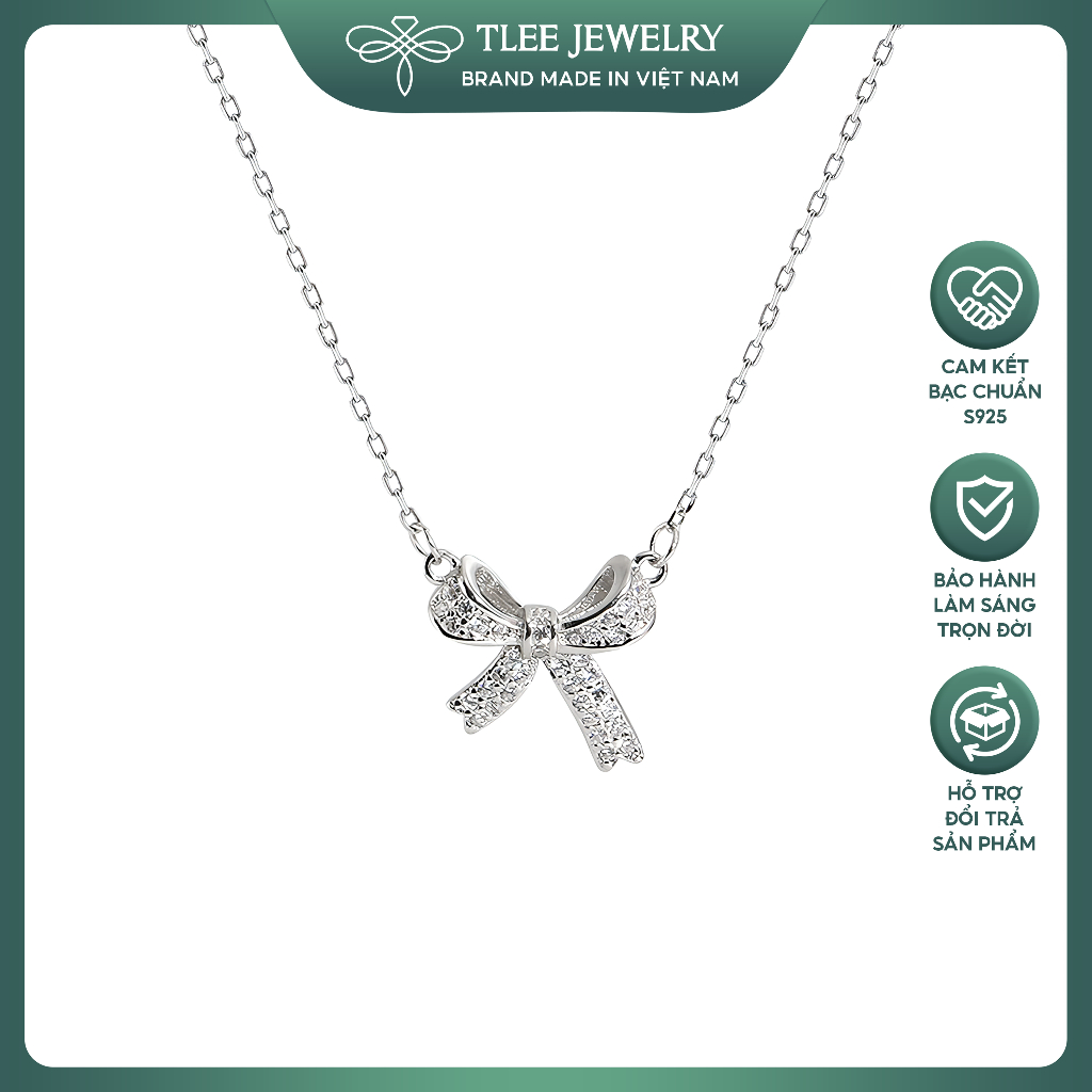 Dây chuyền bạc nữ TLEE nơ tiểu thư nạm đá cao cấp TLEE JEWELRY D0143 | BigBuy360 - bigbuy360.vn