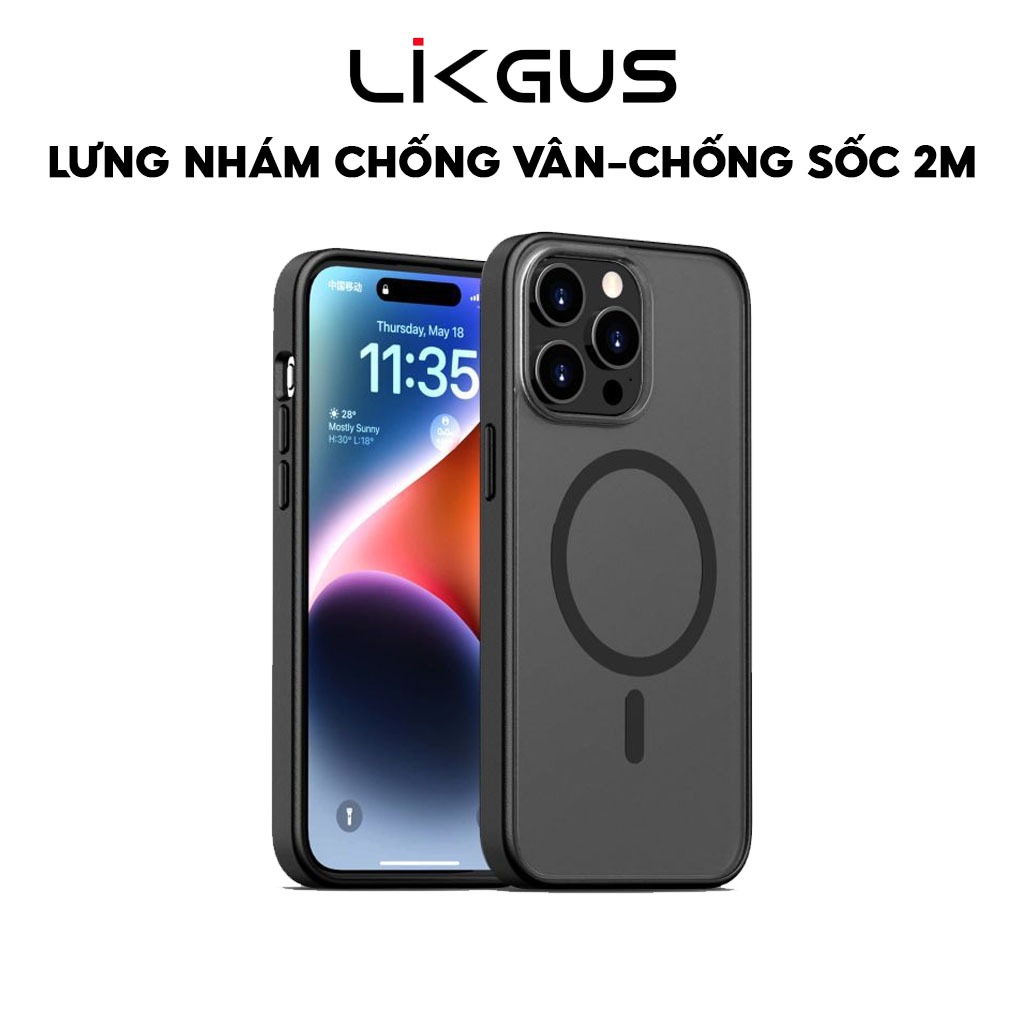 Ảnh Ốp LIKGUS-Lưng Nhám Chống Vân-Chống Ố-Chống Sốc-Hỗ Trợ Sạc Không Dây Cho IP Series 11-12-13-14-15-16 1