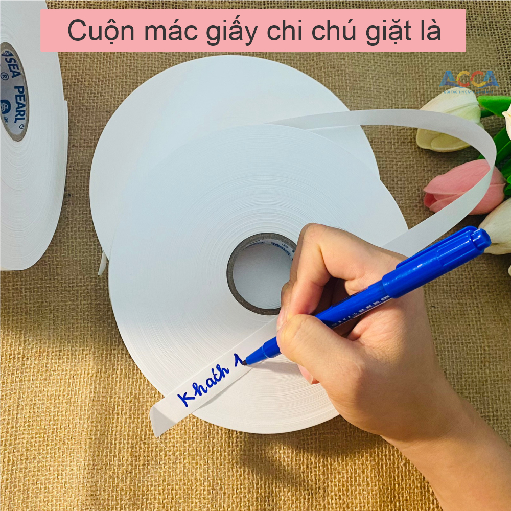 Cuộn mác giấy chi chú giặt là không thấm nước, dùng in mác quần áo ...