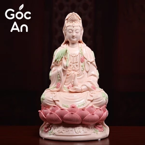 Tượng Quan Âm Bồ Tát Bồ Tát Ngồi Thiền Chất Liệu Gốm Sứ Dehua Hồng Cao Cấp, Tượng Mẹ Quan Âm, Trang Trí Bàn Thờ Phật