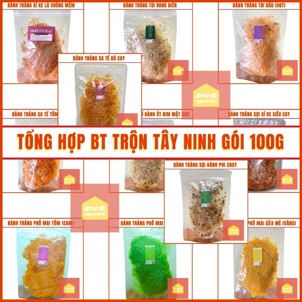GÓI 100G – BÁNH TRÁNG TRỘN TÂY NINH ĐỦ LOẠI ĐỦ VỊ (hành phi, tỏi dầu, xì ke, sa tế bò/tôm)