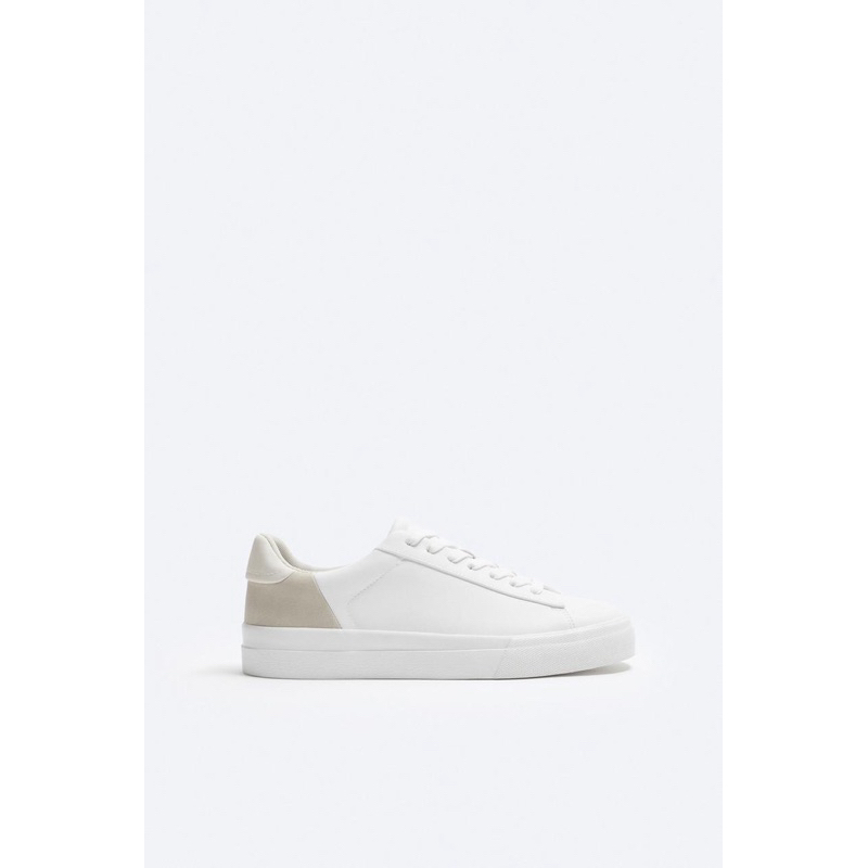 Giày sneaker Zara chính hãng White Cream Classic - Trắng phối be  Dáng cổ điển